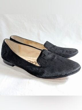 Sam Edelman Alvin Loafers Black Calf Hair Leather Slip On Size 9M EUC